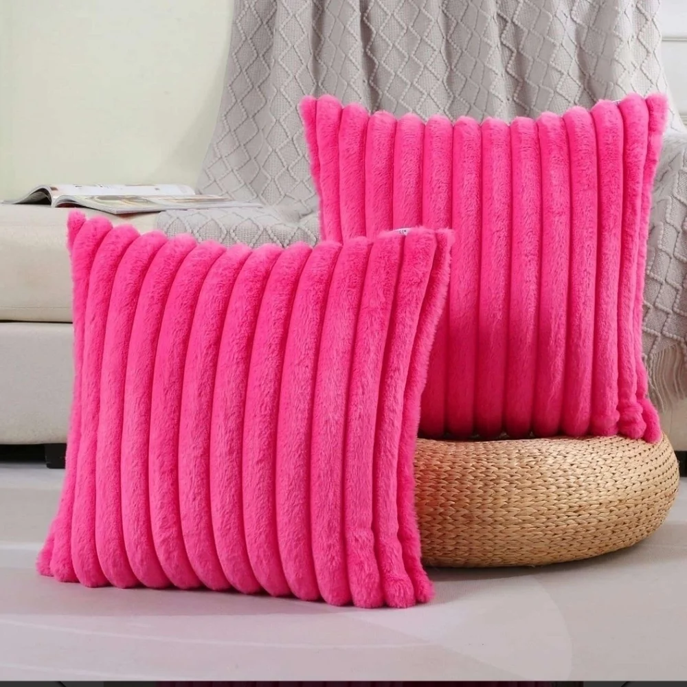 NWT Hot Pink Striped Decorative Throw Pillow Covers 22x22 Inch Set of 2 Cases